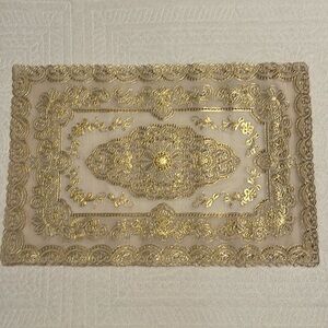 Vintage 5 Pc. White with Gold Embossed Vinyl Lace Placemats
